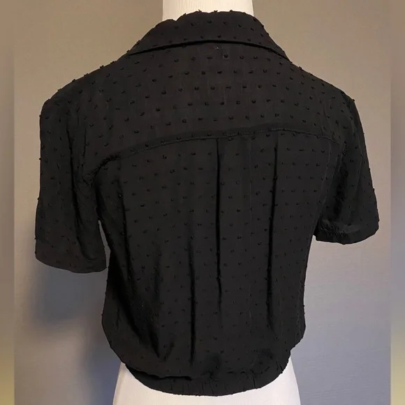 Black Polka Dot Crop Blouse with Black Tie Front and Buttons Size XS - Picture 11 of 11